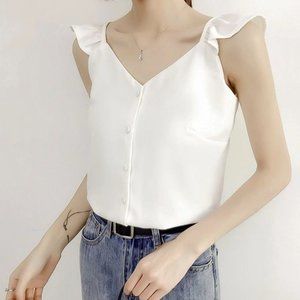 Sleeveless Frill Trim Chiffon Top